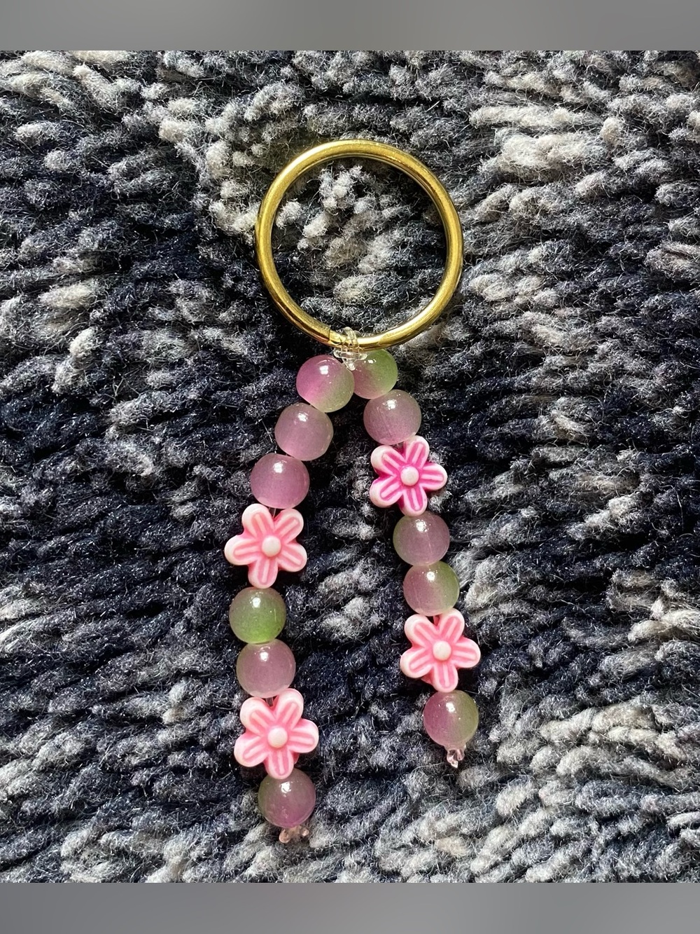 Handmade Pink & Green Floral Beaded Keyring Keychain Bag Charm